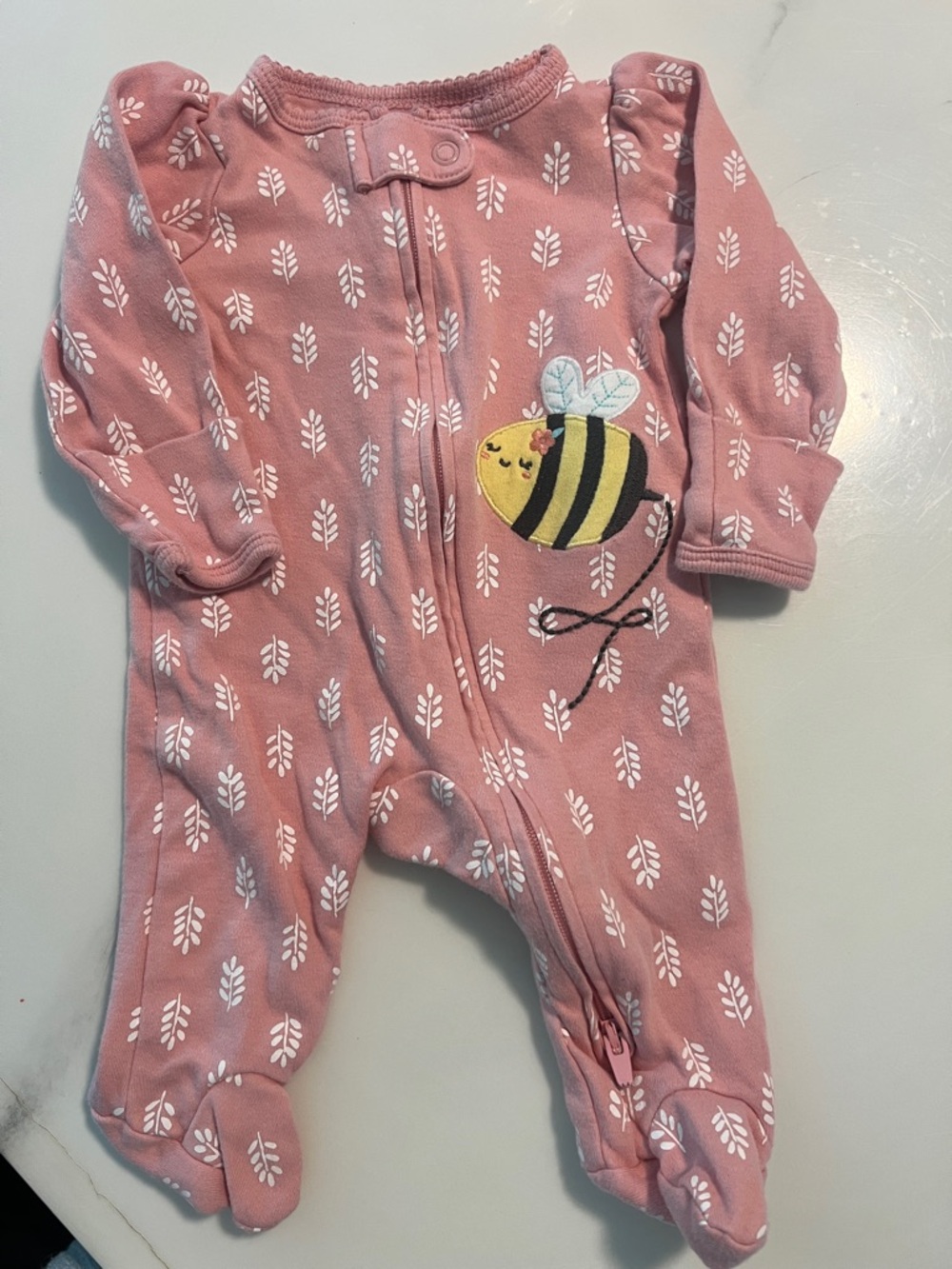 Carters Girls' Pink Bee Print One-Piece Footed Sleepwear